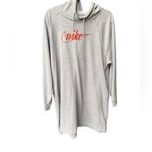 Nike Grey Oversized Hoodie Sweater Dress for Women with red letters and logo